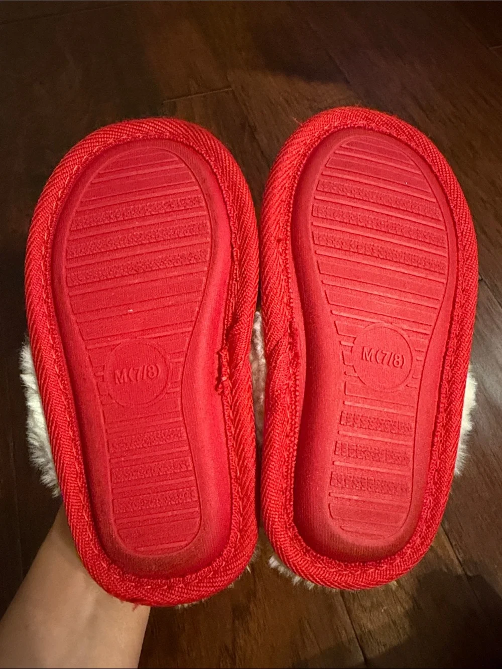 Cat & Jack Red Slip-On Slippers with Cream Faux Fur Cuff